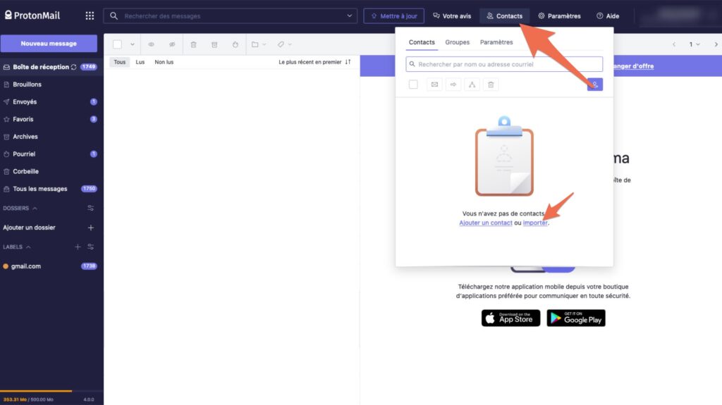 Importer ses contacts sur Proton est tout aussi facile // Source : Capture d'écran