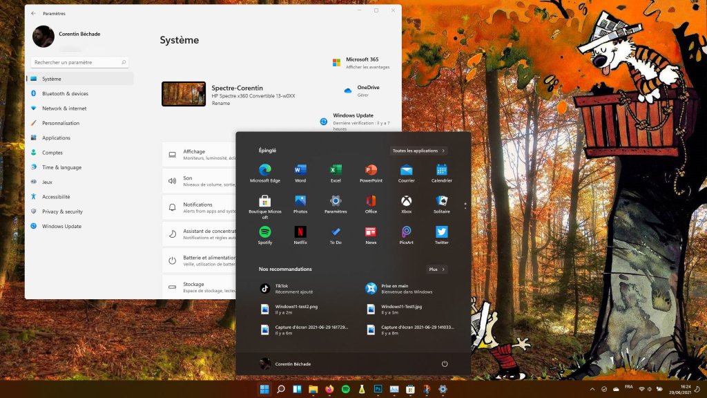 Windows 11 et son Menu Démarrer centré // Source : Capture d'écran
