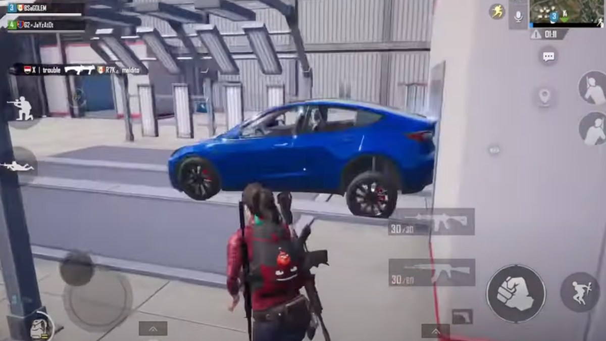 Un Tesla Model Y dans PUBG Mobile // Source : Capture YouTube