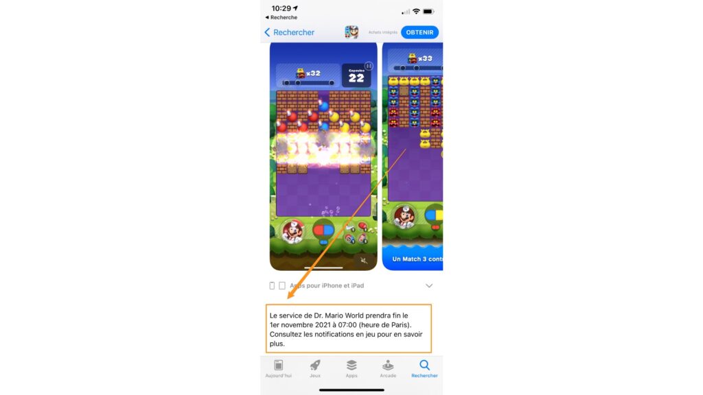 La page de Dr. Mario World sur iOS // Source : Capture d'écran La page de Dr. Mario World sur iOS // Source : Capture d'écran
