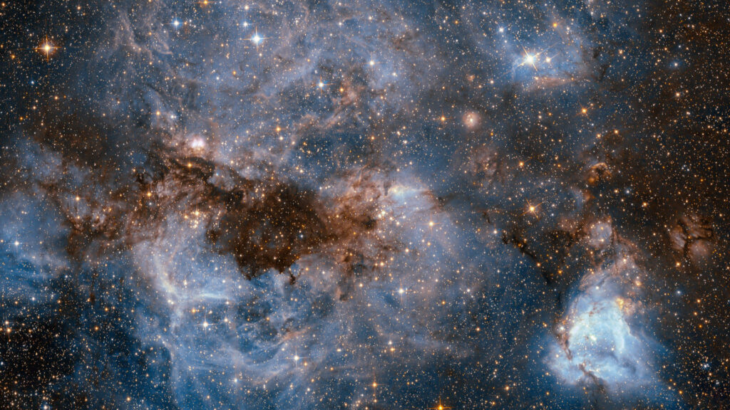 La pouponnière d'étoiles N159 vue par Hubble. // Source : Flickr/CC/ESA/Hubble & NASA (photo recadrée) La pouponnière d'étoiles N159 vue par Hubble. // Source : Flickr/CC/ESA/Hubble & NASA (photo recadrée)