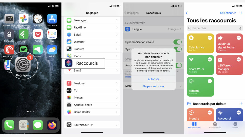 la méthode pour activer les raccourcis « non-fiables » // Source : Capture d'écran la méthode pour activer les raccourcis « non-fiables » // Source : Capture d'écran