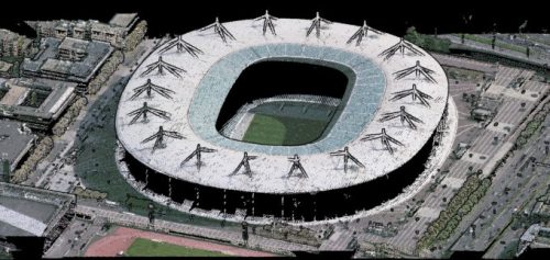 Le résultat d'un relevé LiDAR (avec colorisation) sur le stade de France // Source : IGN