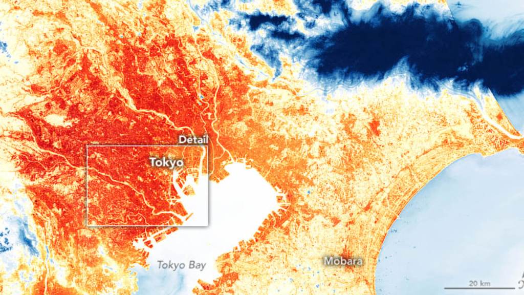 Les athlètes des JO de Tokyo doivent faire face à une vague de chaleur humide // Source : Observatoire de la Terre de la Nasa