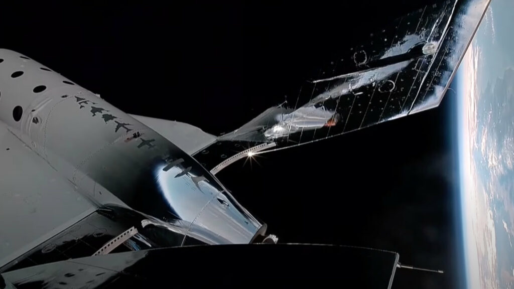 Richard Branson et l'équipage du VSS Unity ont dépassé le seuil des 80 km d'altitude, qui constitue aux Etats-Unis la limite de l'espace. // Source : Virgin Galactic