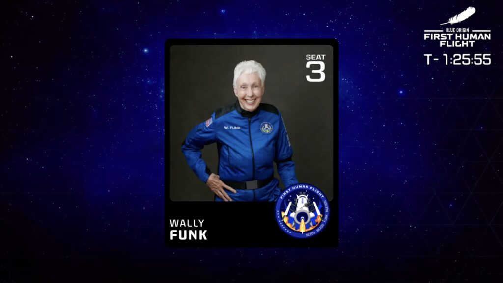 Wally Funk est la plus vieille personne à aller dans l'espace // Source : YouTube/Blue Origin