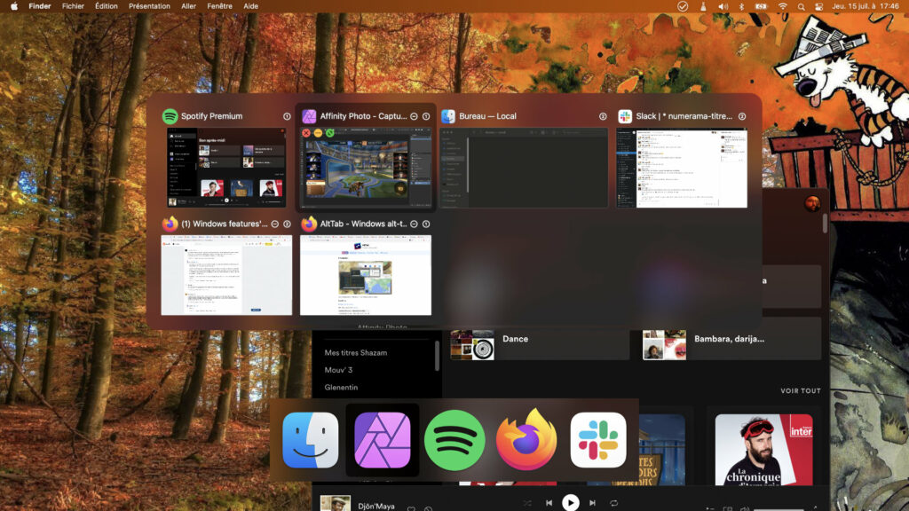 En haut le sélectionneur d'application AltTab, en bas celui natif à macOS // Source : Capture d'écran En haut le sélectionneur d'application AltTab, en bas celui natif à macOS // Source : Capture d'écran