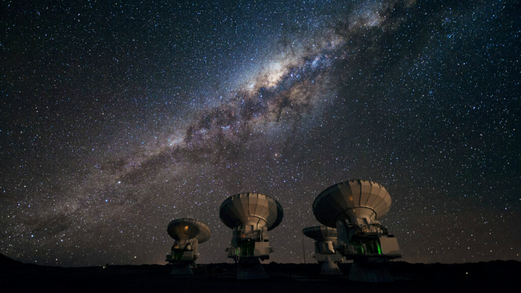 Four ALMA antennas.  // Source: ESO/José Francisco Salgado (cropped and modified photo)