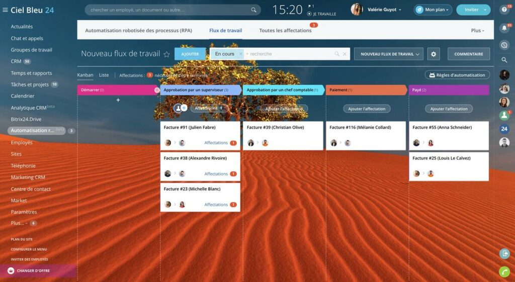 tableau kanban interface gestion de projet bitrix24