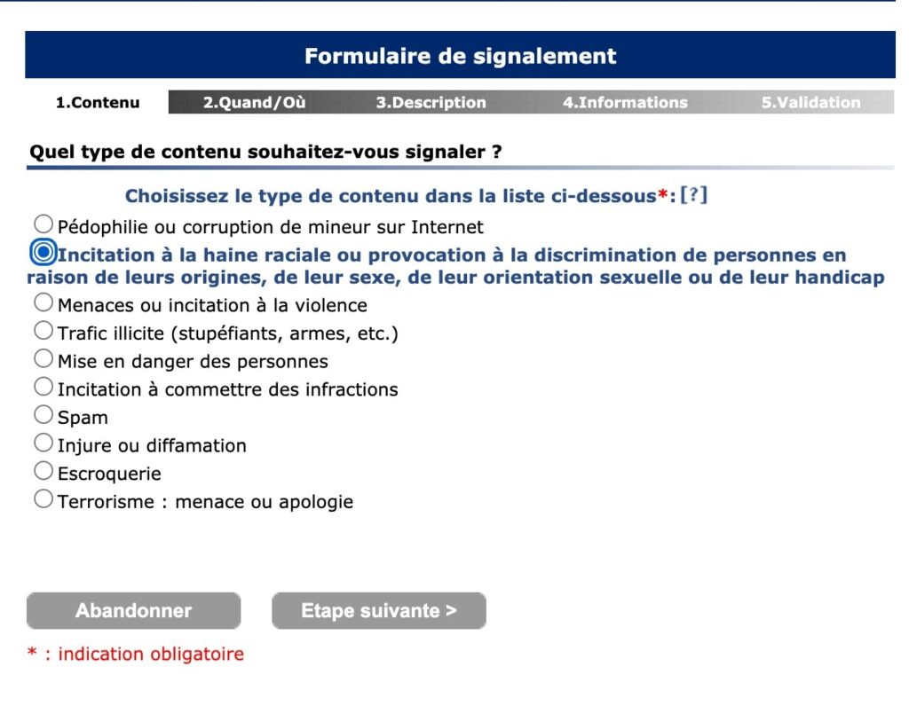 Pharos permet de signaler différents types de contenus malveillants aux forces de l'ordre.  // Source : Pharos