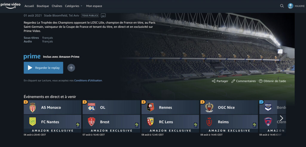 Amazon Prime Video Ligue 1 // Source : Capture d'écran Amazon Prime Video Ligue 1 // Source : Capture d'écran