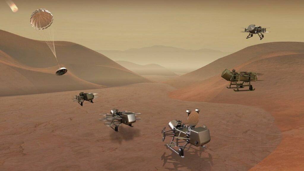 La sonde Dragonfly pourra voler sur Titan. // Source : John Hopkings/Nasa/APL
