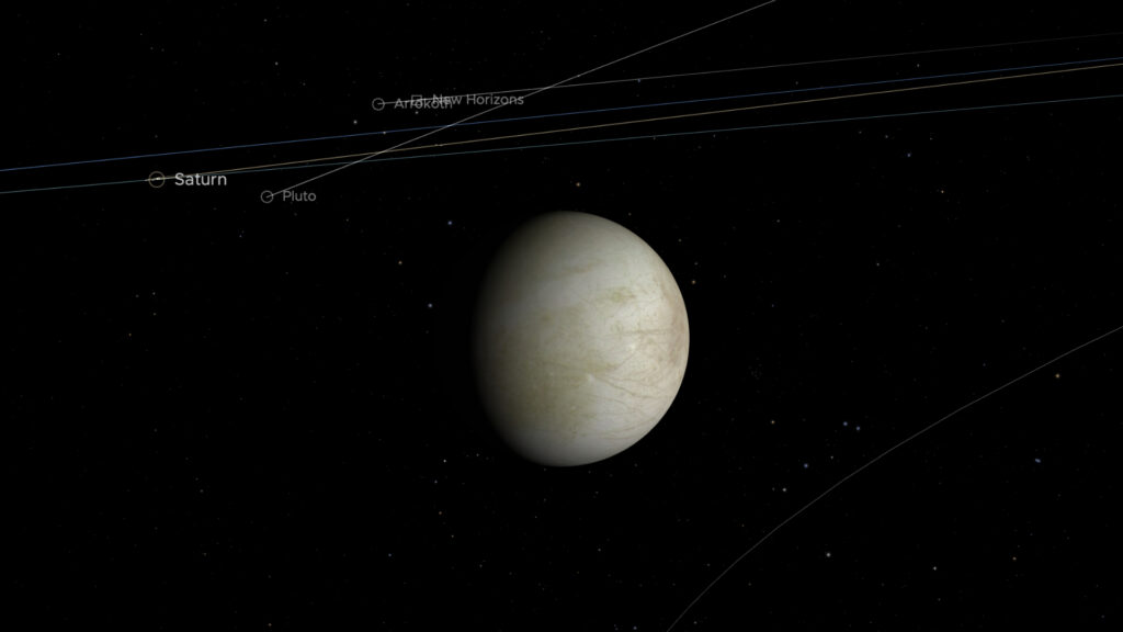 Représentation d'Europe dans le système solaire. // Source : Capture d'écran Nasa Science