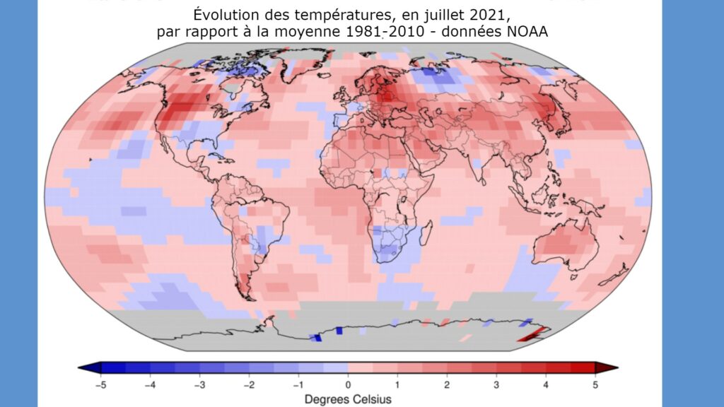 Décalage de température par rapport à la moyenne enregistrée en 1981-2010. // Source : NOAA / trad Numerama
