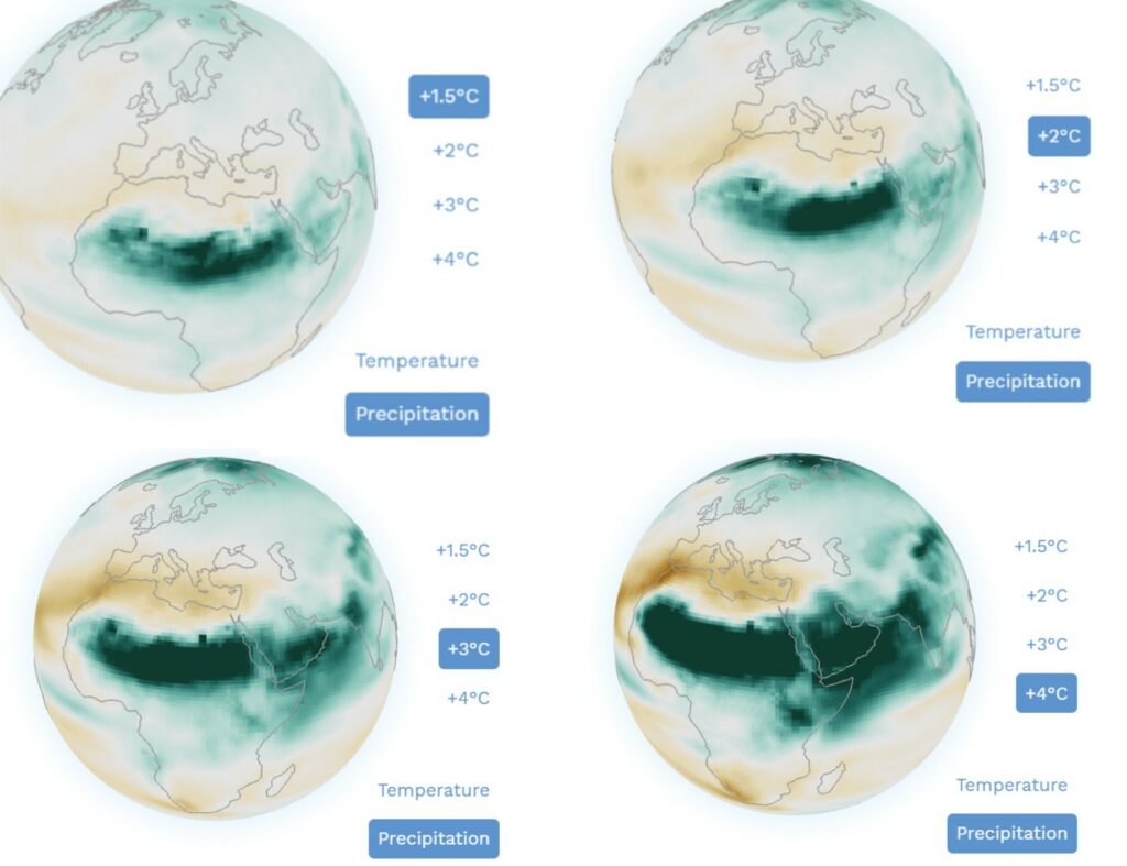 Les intempéries intenses vont augmenter au fil du réchauffement planétaire. // Source : Atlas du GIEC