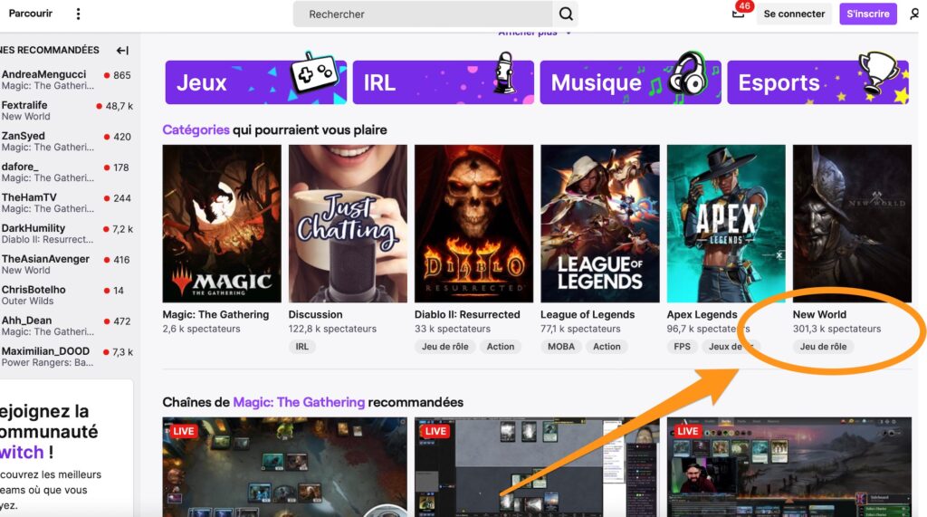New World sur Twitch // Source : Capture d'écran New World sur Twitch // Source : Capture d'écran