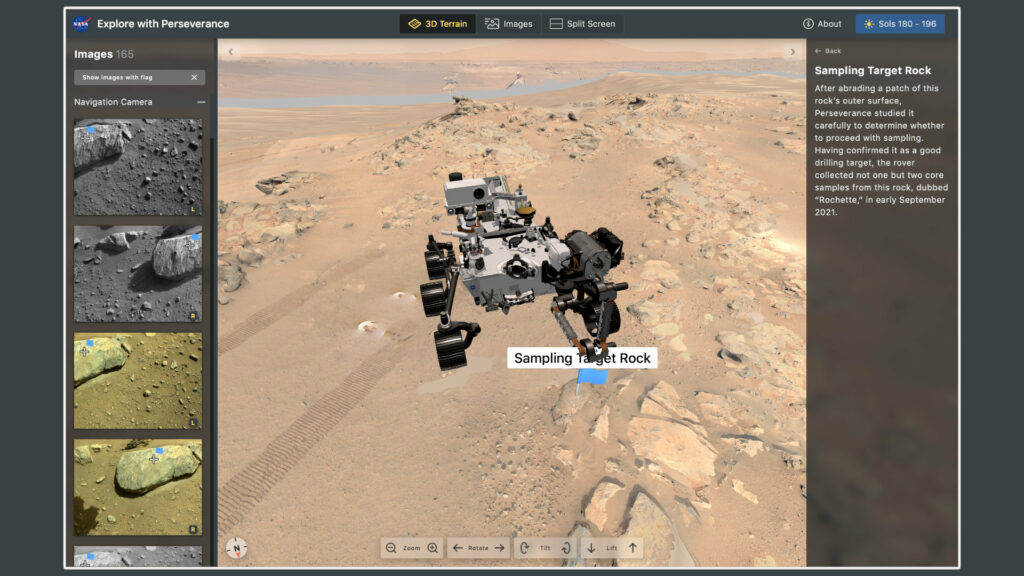 Ici, on voit les cibles d'échantillonnage de Perseverance sur Mars. // Source : Capture d'écran Explore with Perseverance