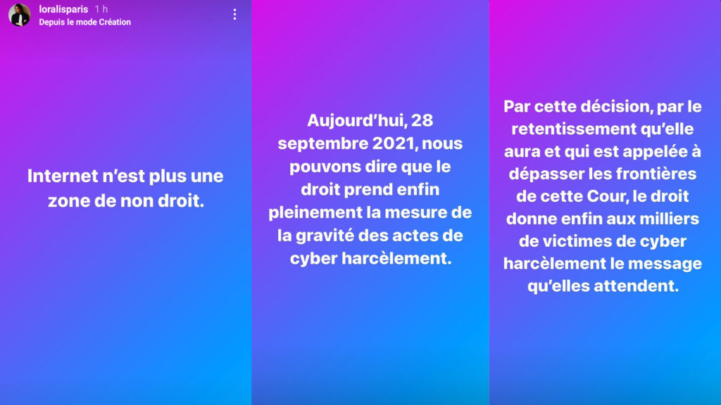 Les déclarations de l'avocate des victimes sur Instagram // Source : Laure-Alice Bouvier / Instagram Les déclarations de l'avocate des victimes sur Instagram // Source : Laure-Alice Bouvier / Instagram