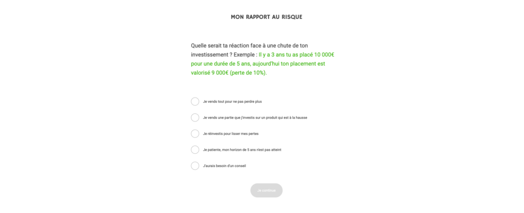 Grâce à son questionnaire, Mon Petit Placement vous aide à déterminer votre profil d'investisseur  // Source : Mon Petit Placement