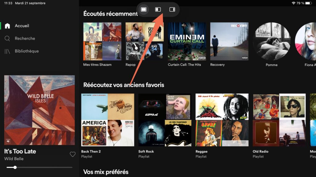 Le fenêtre flottant qui permet d'invoquer le multitâche sur iPad // Source : Capture d'écran Le fenêtre flottant qui permet d'invoquer le multitâche sur iPad // Source : Capture d'écran