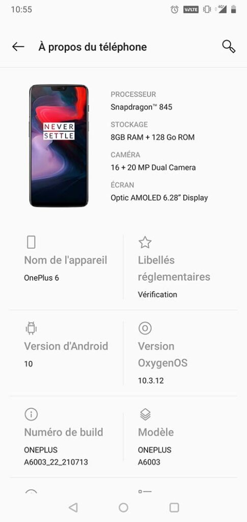 Un exemple d'écran pour contrôler sa version Android.