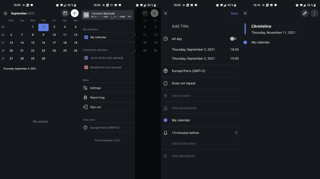 Capture d'écran Proton Calendar Android