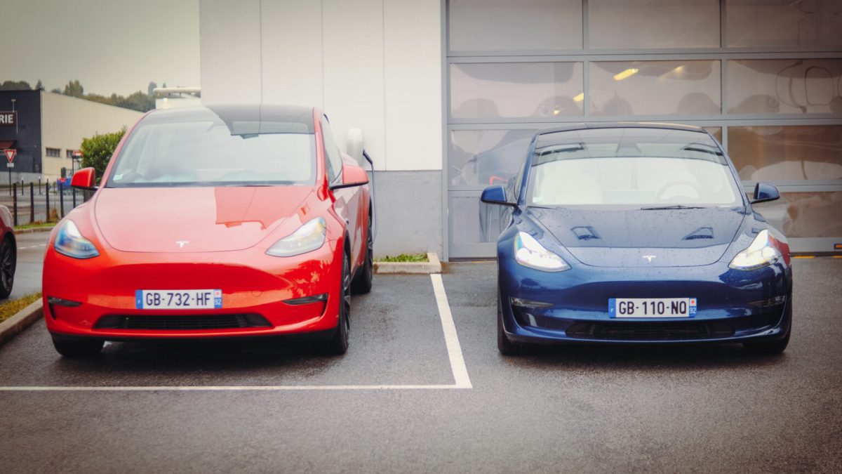 Tesla Model Y et Tesla Model 3 // Source : Louise Audry pour Numerama