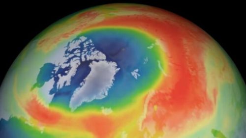 Le trou qui s'est formé dans la couche d'ozone, au Pôle Nord, au printemps 2020. // Source : ESA
