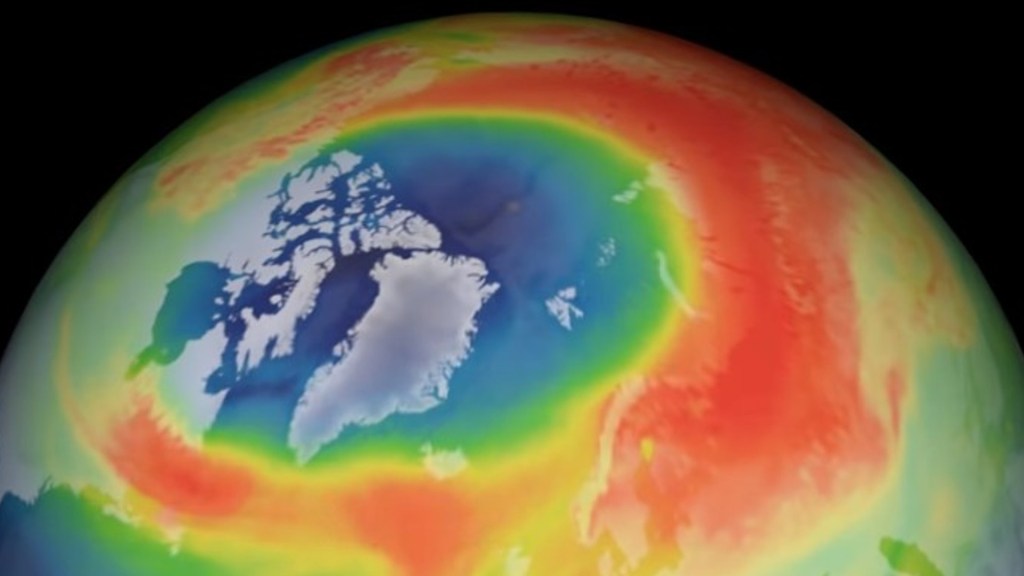 Le trou qui s'est formé dans la couche d'ozone, au Pôle Nord, au printemps 2020. // Source : ESA
