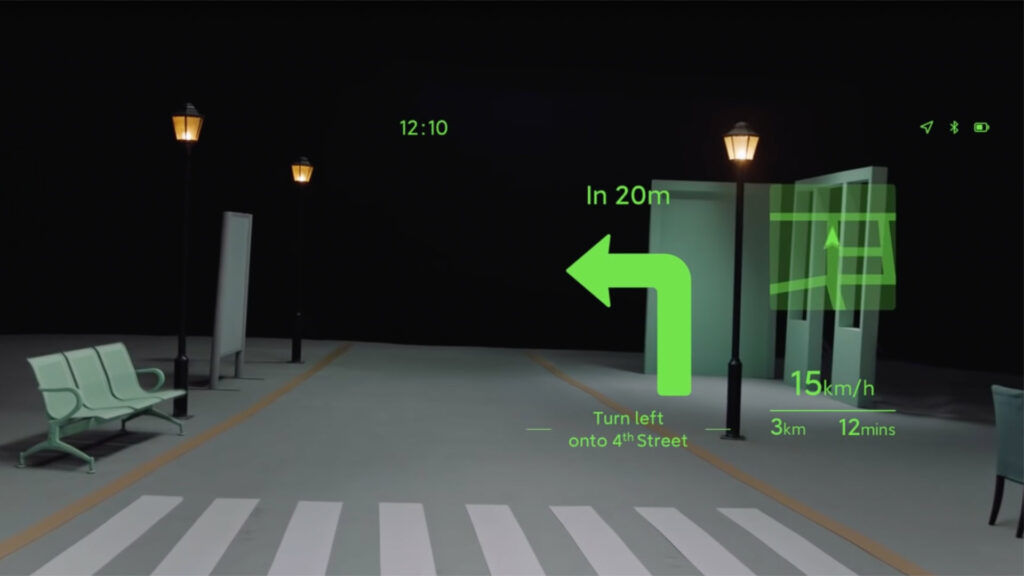 Des instructions de navigation GPS projeté sur le verre des lunettes // Source : Xiaomi