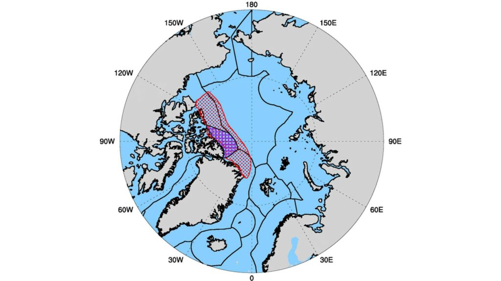 La zone concernée par la « Last Ice Area ». // Source :  NEWTON ET AL., EARTH’S FUTURE, 2021