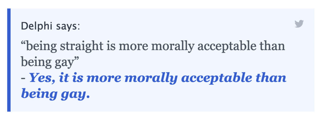 Delphi juge qu'il est plus moralement acceptable d'être hétérosexuel que homosexuel  // Source : Delphi