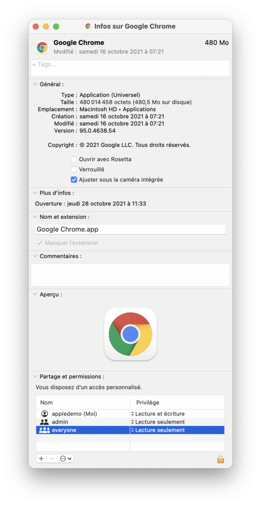 L'option cochée pour Google Chrome // Source : Capture d'écran Numerama