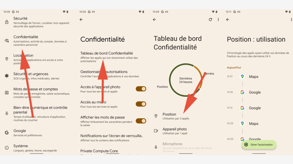 Comment accéder au tableau de bord de confidentialité sur Android 12 // Source : Capture d'écran