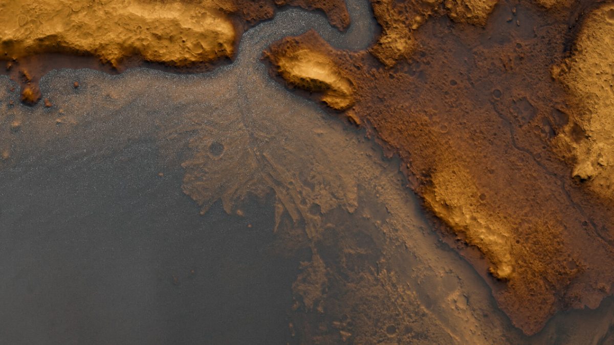 Un lac hypothétique dans le cratère Jezero sur Mars. // Source : Flickr/CC/Kevin Gill (image recadrée)