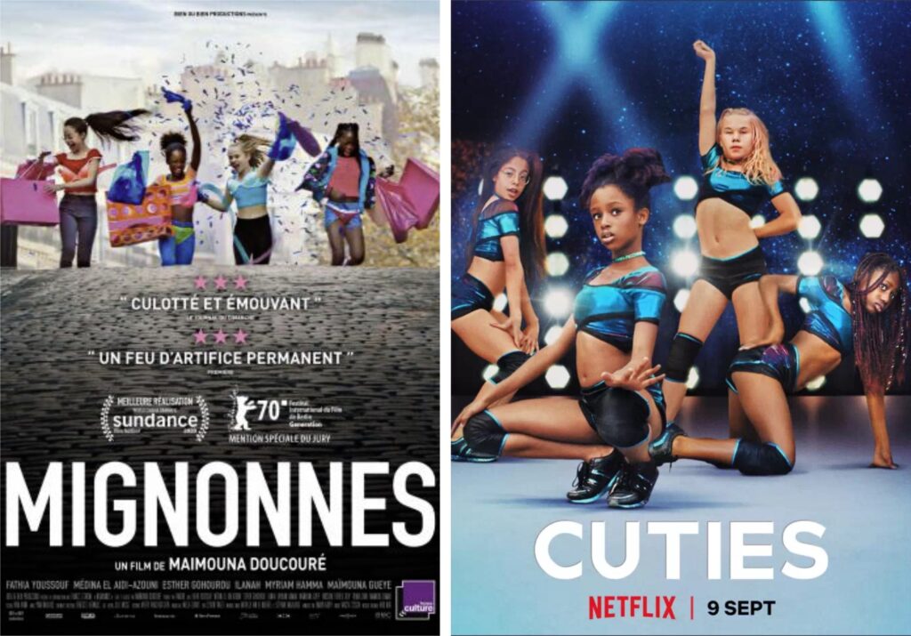 L'affiche officielle de Mignonnes, versus l'affiche créée par Netflix pour sa plateforme