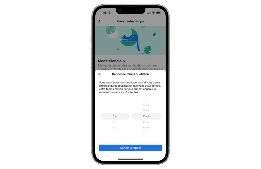 C'est à vous de définir un rappel de temps d'utilisation sur Facebook C'est à vous de définir un rappel de temps d'utilisation sur Facebook