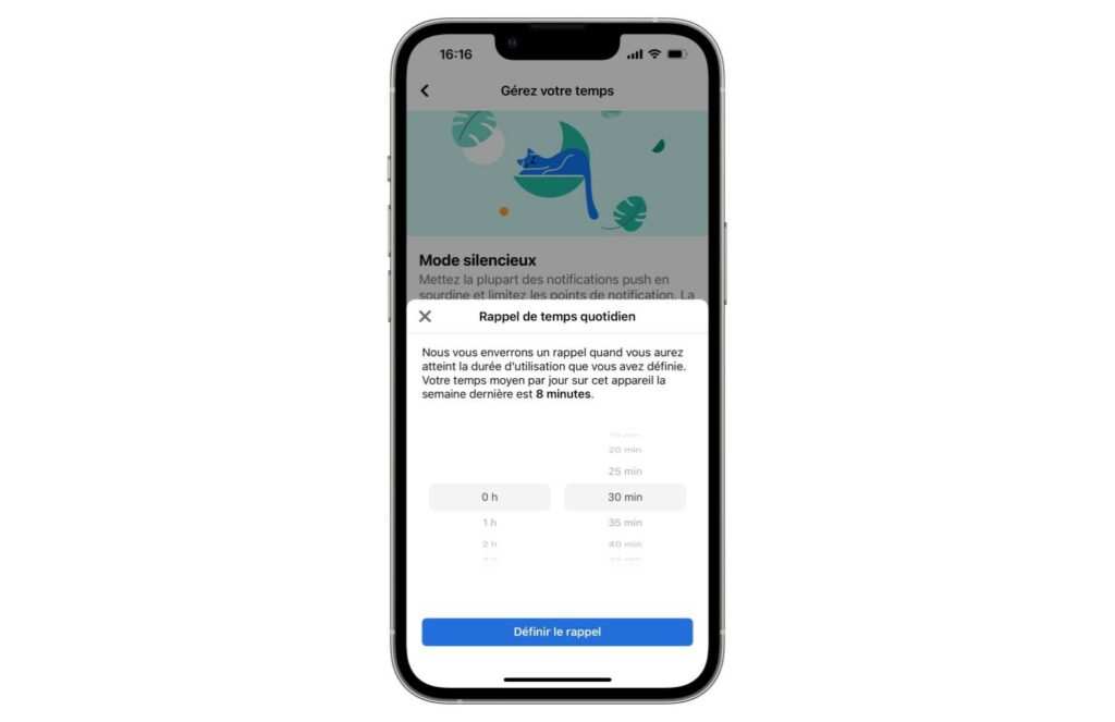 C'est à vous de définir un rappel de temps d'utilisation sur Facebook