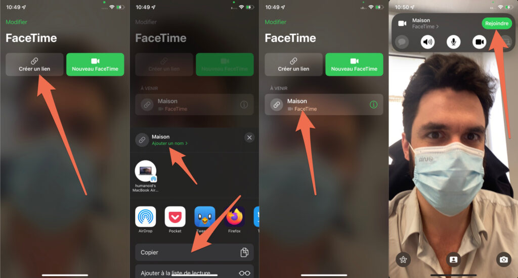 La marche à suivre pour initier un appel Facetime vers des appareils non-Apple // Source : Capture d'écran