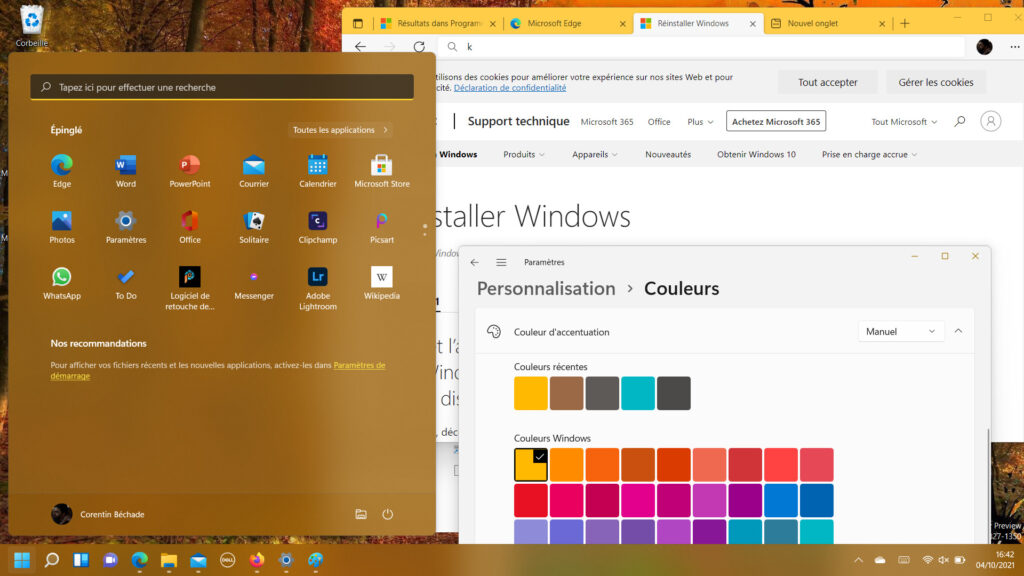 Vous pouvez parer Windows 11 de vos couleurs préférées // Source : Capture d'écran