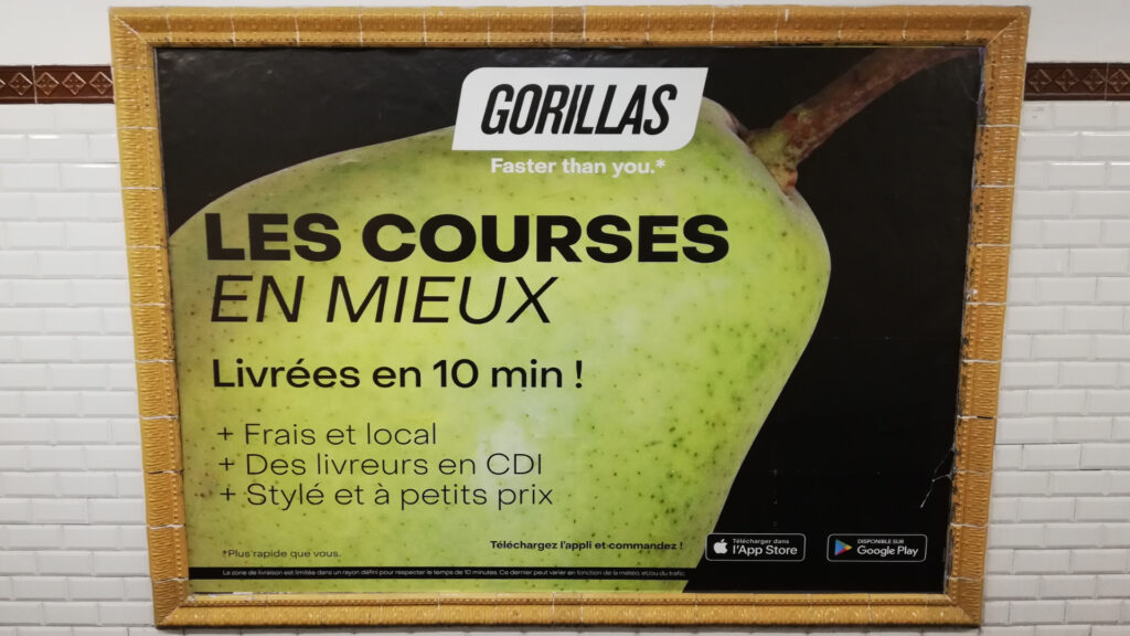 Une pub Gorillas dans le métro // Source : Aurore Gayte pour Numerama