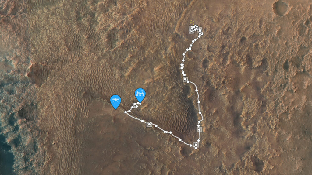 Position de Perseverance et d'Ingenuity sur Mars. // Source : Capture d'écran Nasa