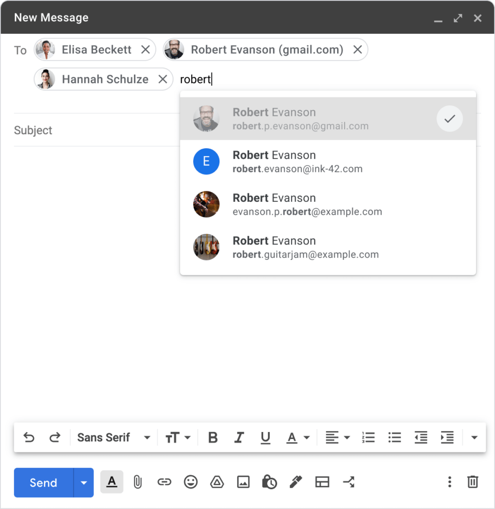 Search results with person grayed out Search results with person grayed out