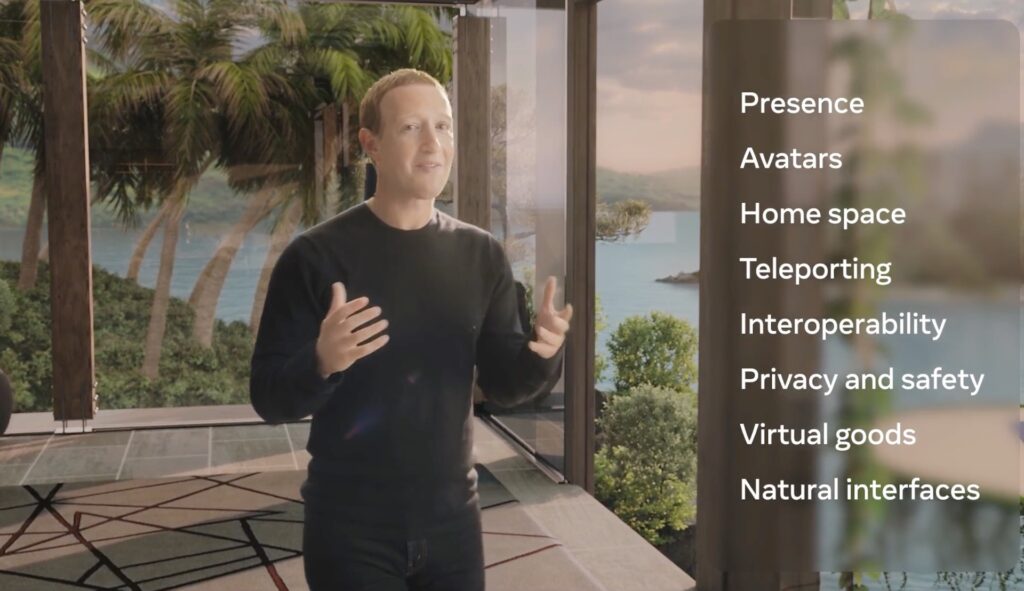 Mark Zuckerberg au cours du Facebook Connect du 28 octobre 2021 // Source : Facebook Live Mark Zuckerberg au cours du Facebook Connect du 28 octobre 2021 // Source : Facebook Live