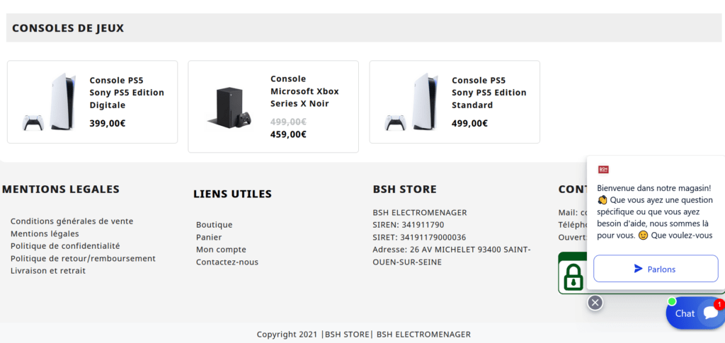 Le site BSH Store prétend vendre des consoles PS5. // Source : Capture d'écran Numerama
