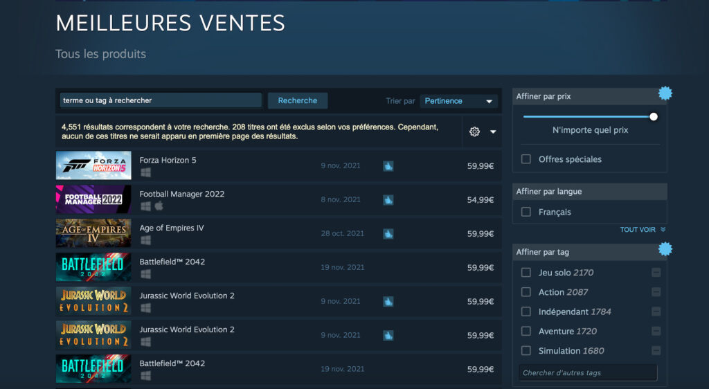 Forza Horizon 5 sur Steam // Source : Capture d'écran