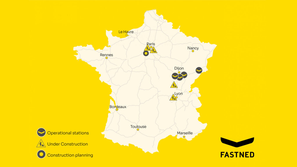 Carte implantation des stations Fastned // Source : Fastned Carte implantation des stations Fastned // Source : Fastned