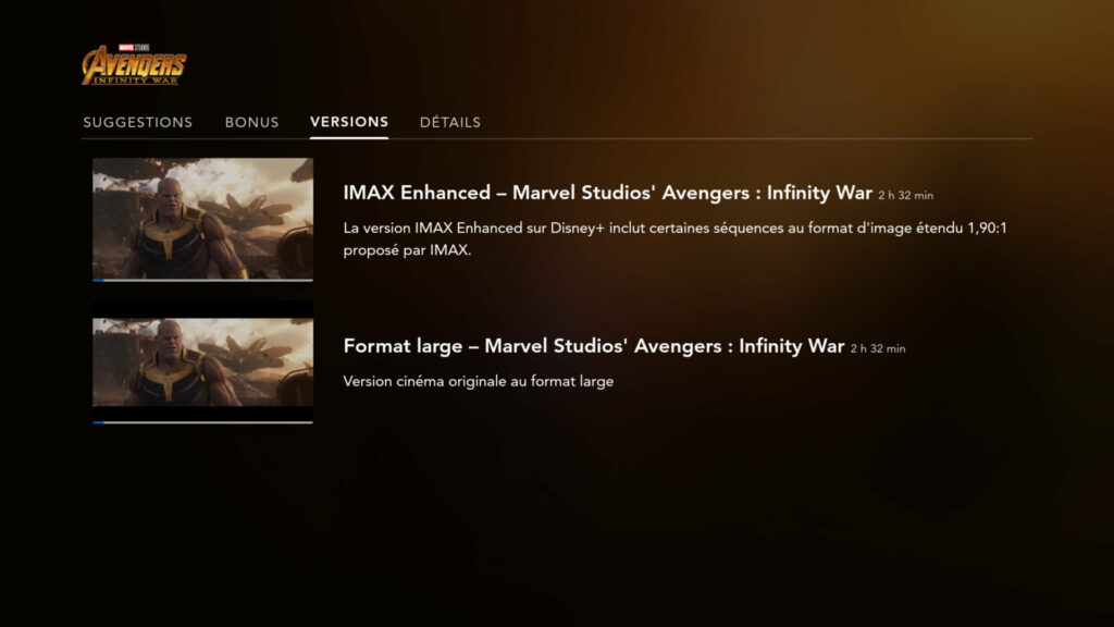 Les deux versions du films restent disponibles sur Disney+ // Source : Capture d'écran Disney+