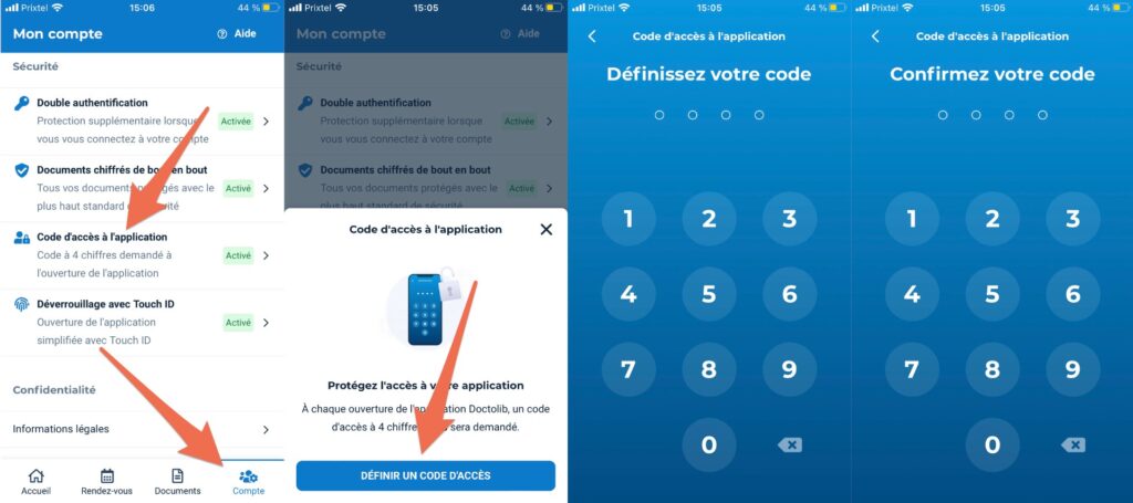 La marche à suivre pour activer le verrouillage de Doctolib sur iPhone // Source : Capture d'écran Numerama