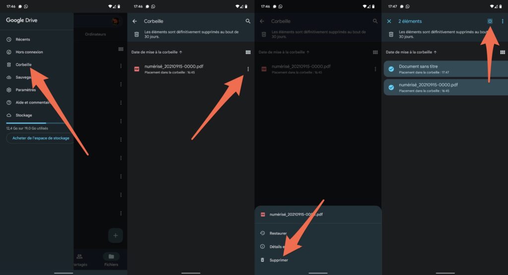 Vider la corbeille peut faire gagner un peu de place sur Google Drive // Source : Capture d'écran Numerama Vider la corbeille peut faire gagner un peu de place sur Google Drive // Source : Capture d'écran Numerama